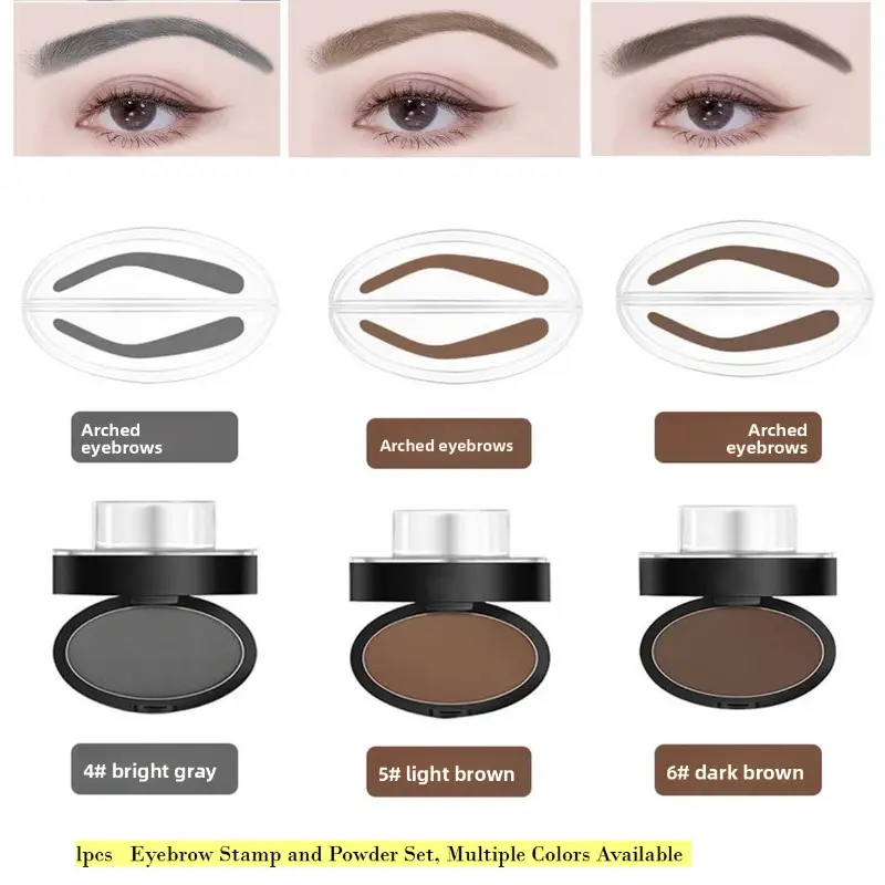 Quick Eyebrow Stamp Shaping Set, Arched Eyebrows, Sweat Resistant Eyebrow Powder Stamp Kit, Reusable Brow Template One Step Brow Makeup