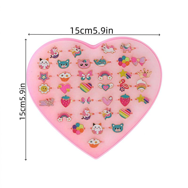 Heart Shaped Gift Box with Ring Set, Stackable Rings, 24pcs/set Cute Colorful Cartoon Design Ring, Party Gift for Girls
