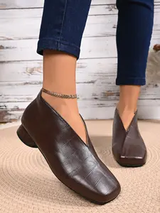 2026 New Style, Crocodile Embossed, Square Toe V Cut, Unique Low Heel, Slip On Ankle Boots, Vintage Soft Leather, Easy On Lazy Boots, Vintage French Style, Minimalist Niche, Quiet Luxury Old Money, Lazy Elegant, Retro Office, Commute Office Wear, Daily Ou