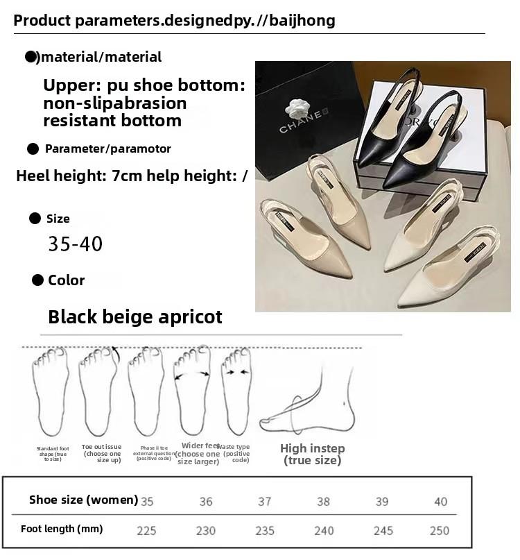 Spring Summer Womens Pointed Toe High Heels Thin Heel Closed Toe Sandals Backless Shallow Heel Single Shoes Fashion Versatile