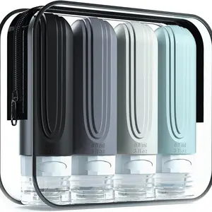 Silicone Travel Refillable Bottles Set of 4, Reusable Leak-Proof Containers for Outdoor Use, Eco-Friendly Water Bottle Set