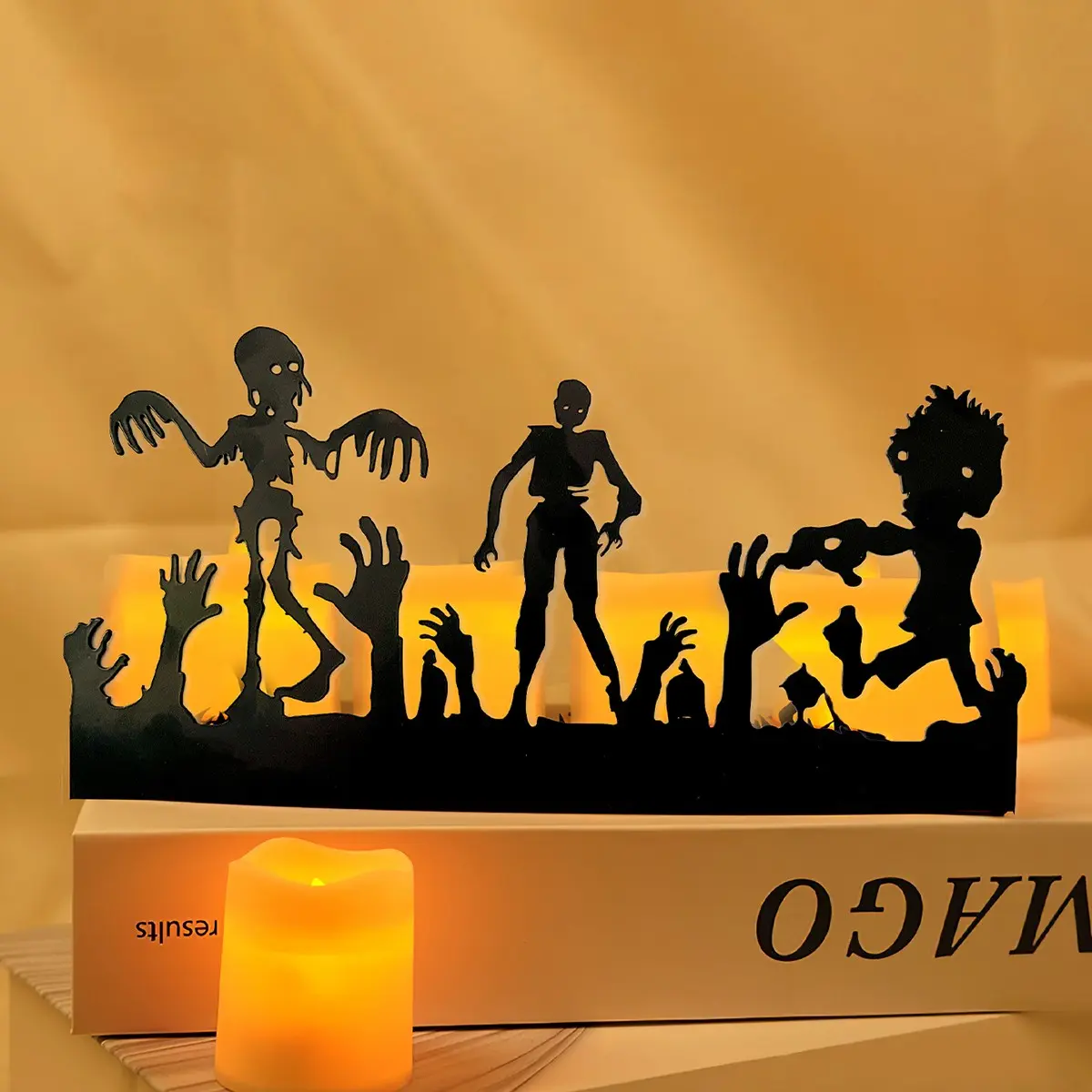 Halloween Metal Silhouette Candle Holder, Gothic Pumpkin Zombie Witch Iron Art Desk Decor, Festive Table Centerpiece, Wall Fireplace Accent