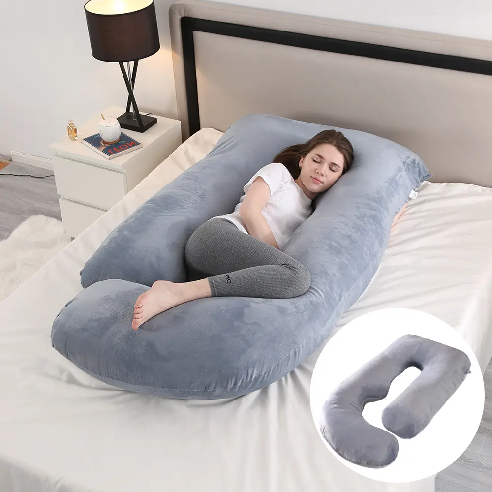 Pregnancy Pillow for Sleeping, U Shaped Full Body Maternity Pillow with Removable Cover - Support for Back, Belly, Hips and Legs, 57 Inch Body Pillow for Side Sleepers, Grey
