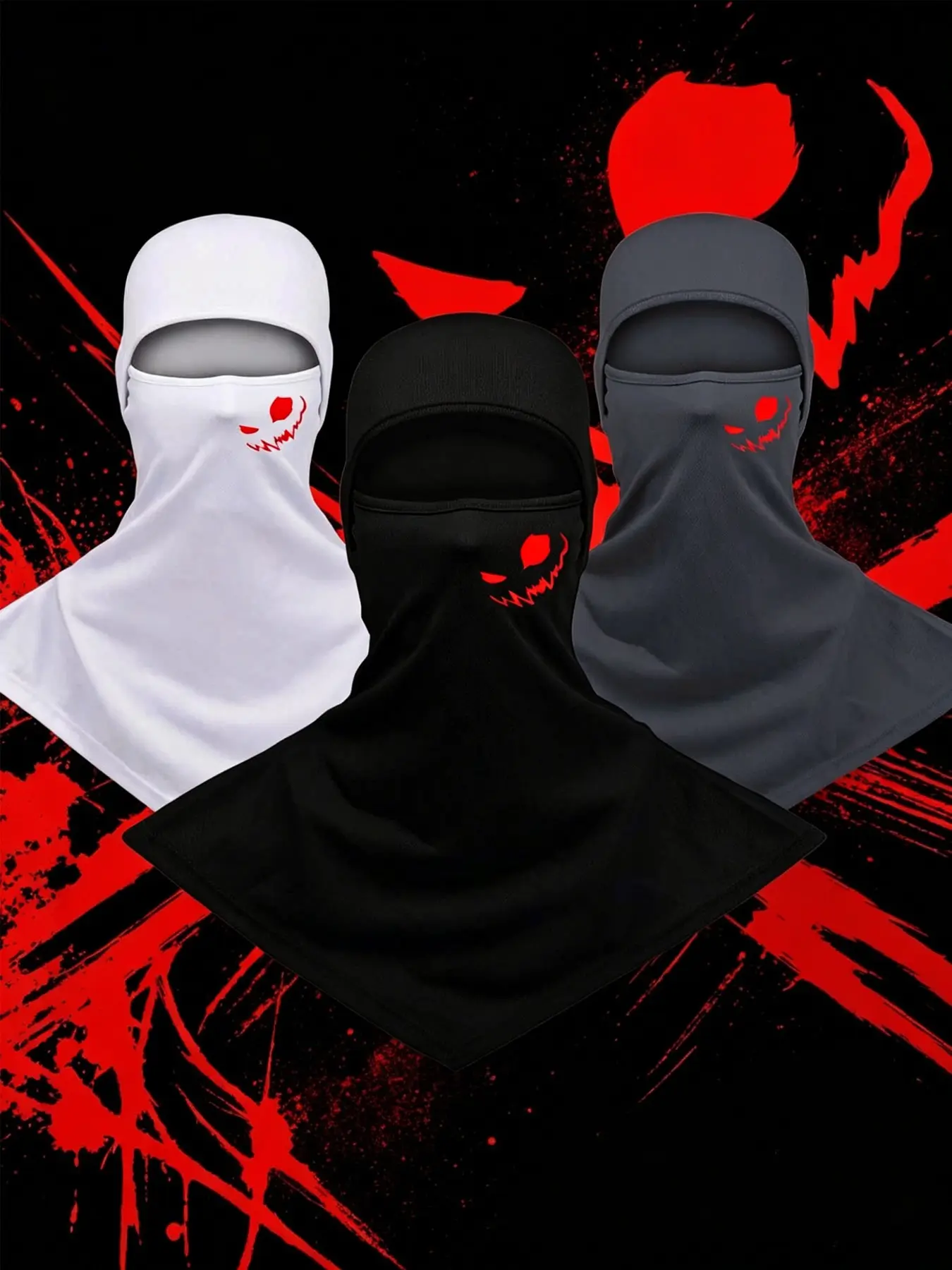 3pcs Unisex Full Head Face Mask Smiling Face Printing Balaclava Face Cover Breathable Long Neck Covers Summer Neck Protector for Men Women Outdoor Sports
