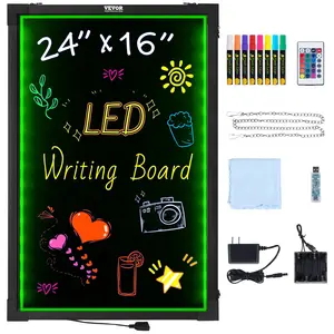 VEVOR LED Message Writing Board, 24" x 16" Illuminated Erasable Lighted Chalkboard, Neon Effect Menu Sign Board, Drawing Board with 8 Fluorescent Chalk Markers and Remote Tested to UL Standards