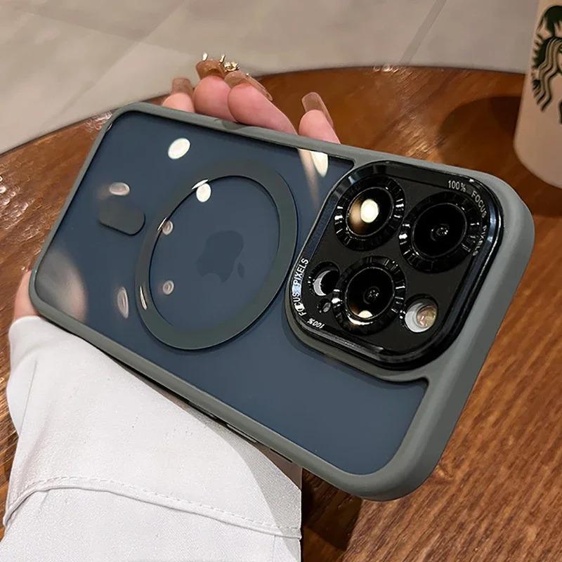 Transparent Metal Camera Bumper Case for iPhone 16 Pro Max 15 16 Plus 17Air 17 11 13 14 15 Pro Max with Magsafe Magnetic Clear Phone Cover Shockproof Protection Screen Protector Casing Smartphone