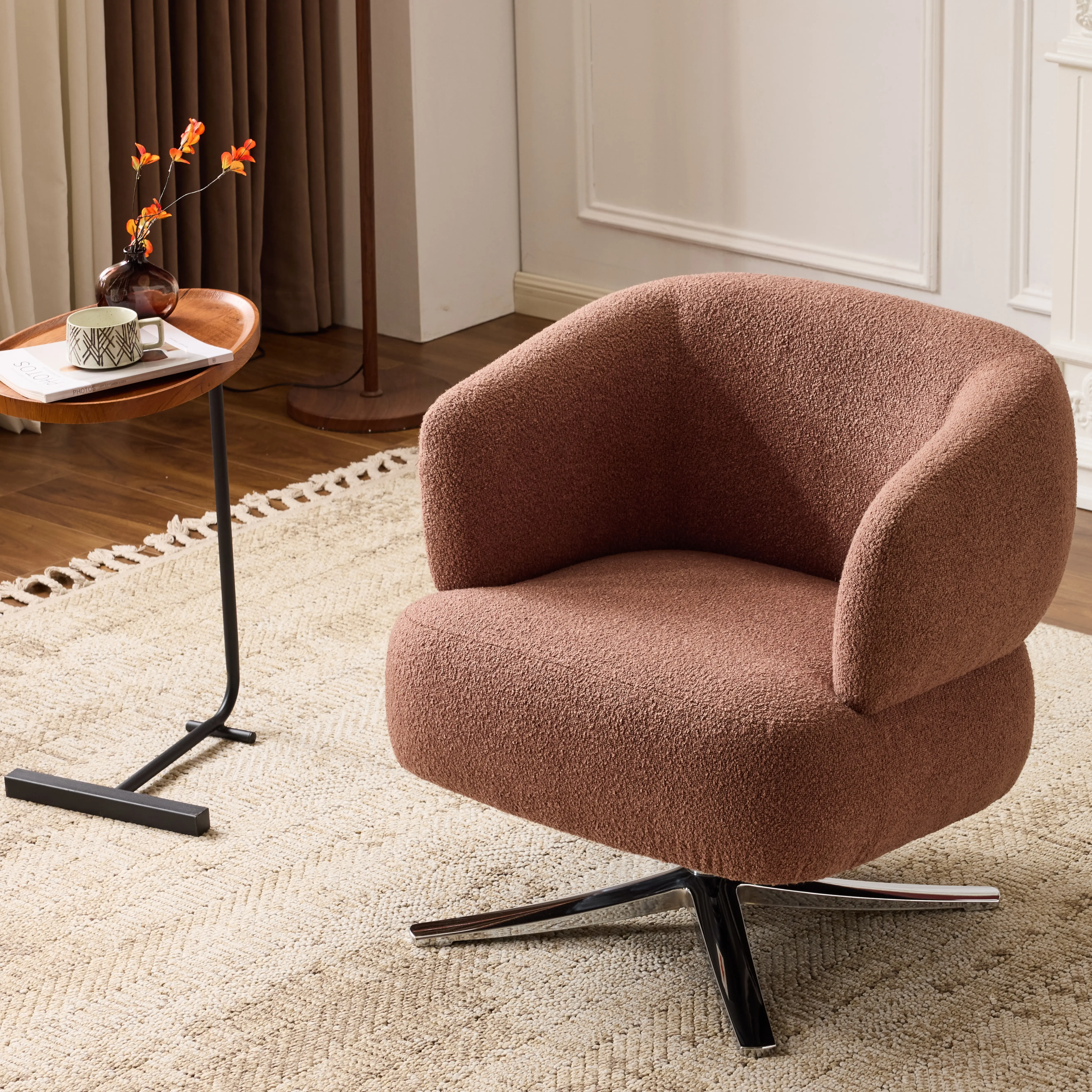 ARCH Red Cuddle-Style Swivel Chair - Cozy Wrap Upholstered Single Sofa Chair, 360-Degree Swivel Armchair, Compact Fit 1-Person Couch for Living Room, Indoor Furniture, Swivel Chairs, Study