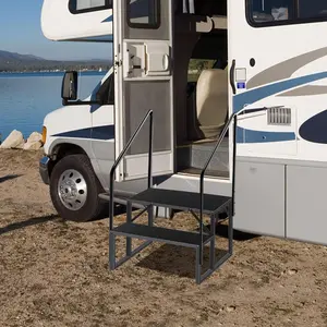 Mobile Home Stairs,Portable Stairs for Camper, Lightweight Folding RV Ladder with Dual Handrails, 660 Lbs Heavy Duty Non Slip Camper Stair for Travel Trailer
