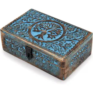 Wooden Jewelry Box, Tarot Box, Celestial Home Decor, Witch Box, Tree of Life, Trinket Box Size- 8" x 5" x 2.5", Decorative Storage Bin
