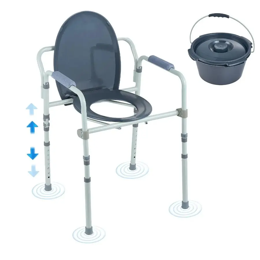 VEVOR Portable Commode Chair with Metal Frame & Armrest Handles, Ergonomic Bathroom Stool, Assisted Toilet Seat with Wider Seat, 7-Level Adjustable Height, 5.8L Removable Bucket, Easy Assembly, 350 lbs Capacity for Adults (TikTokShopBlackFriday)