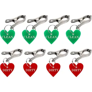 8 PCS Laundry Basket Labels Clean & Dirty Signs Laundry Room Organization Signs Red and Green Stainless Steel Clips Laundry Tags for Inside The Dishwasher Tips for Kids Rooms Bathrooms Laundry Room