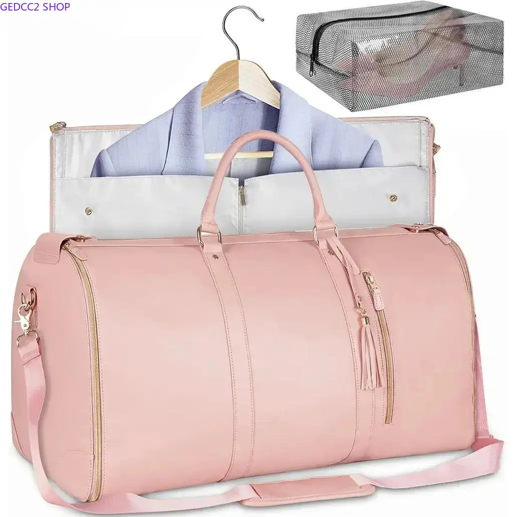 Women's Convertible Garment Duffel Bag, Large 57L Waterproof Weekender for Travel with Shoe Pouch, Carry-On for Business & Gym Trips, Multifunctional Travel Duffel, Cotton