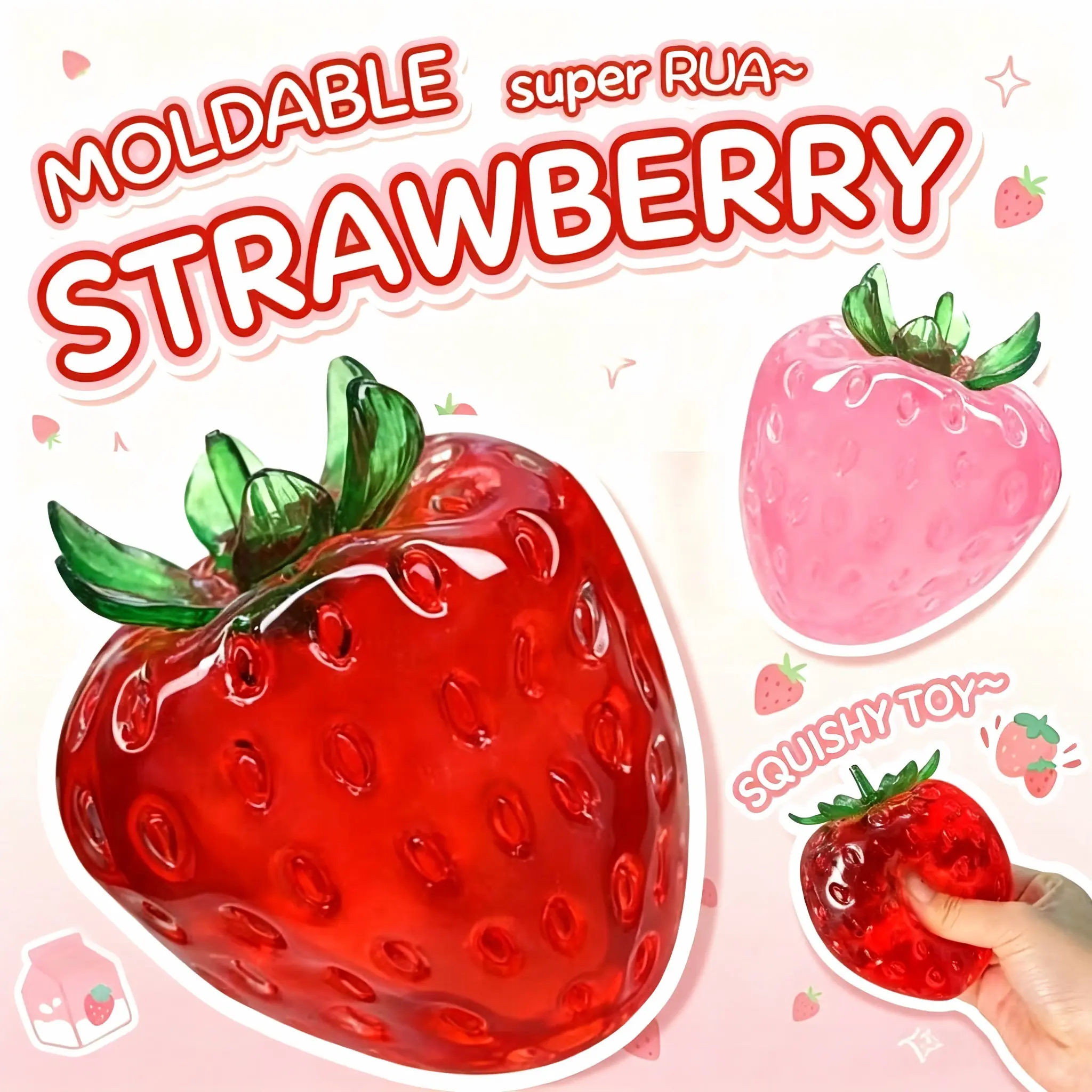 Transparent Strawberry Squishy Toy, High Elasticity Stress Relief, Moldable Jelly Style, Ideal for Students and Office Workers