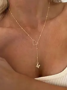 Letter Pendant Necklace for Women, Personalized Initial Necklace, Alphabet Necklace, Stainless Steel Bead Chain Necklace, Fashion Jewelry for Party, Daily Decor, Birthday Gift, Durable Fashion Accessory