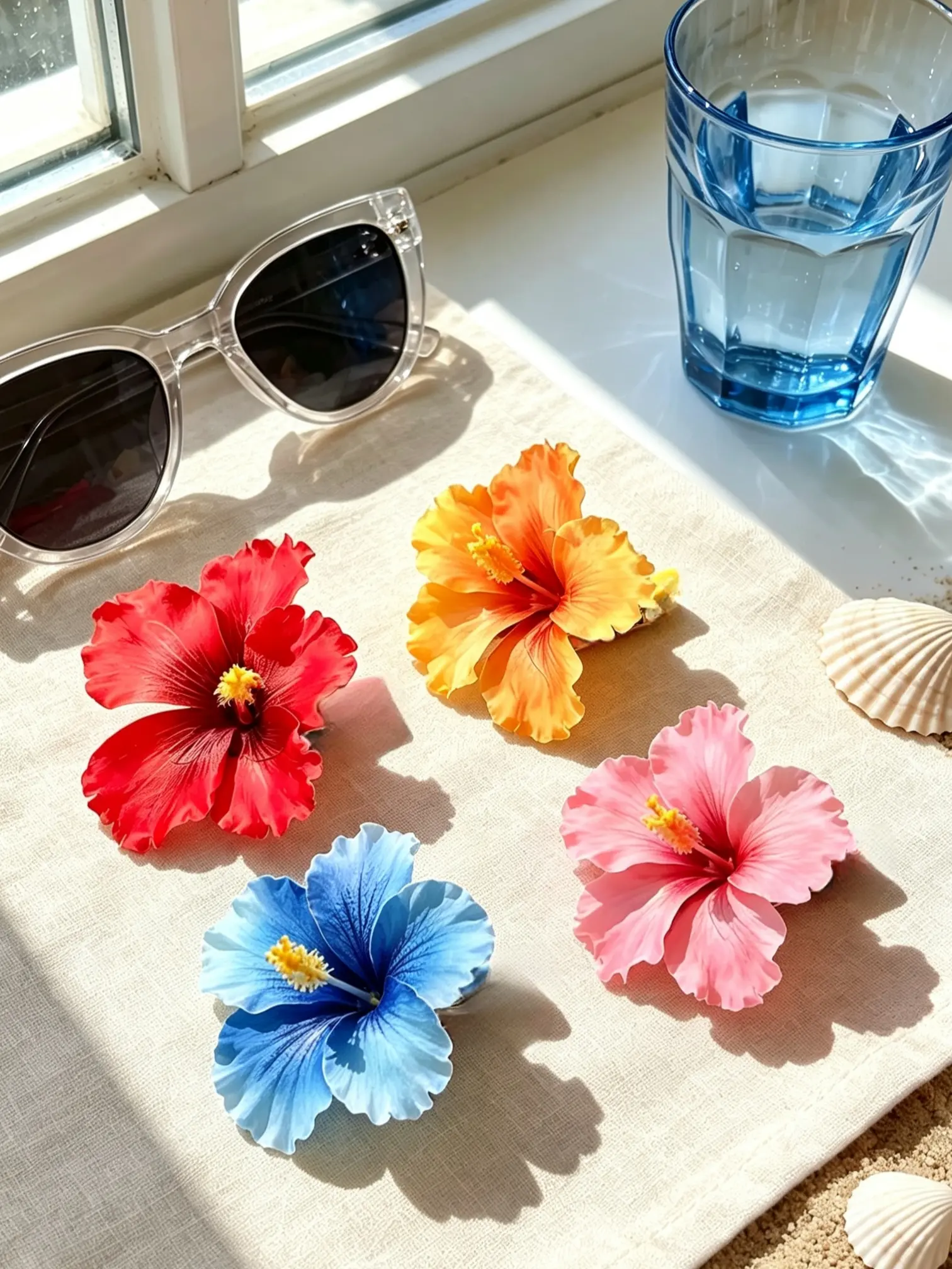4pcs New Style Hawaiian Artificial Hibiscus Flower Duckbill Clip Hairpin, Side Hair Clip Suitable for Bridal Weddings, Hawaiian Beach Tropical Party Decorative Hair Clip, Artificial Flowers, Party Decoration