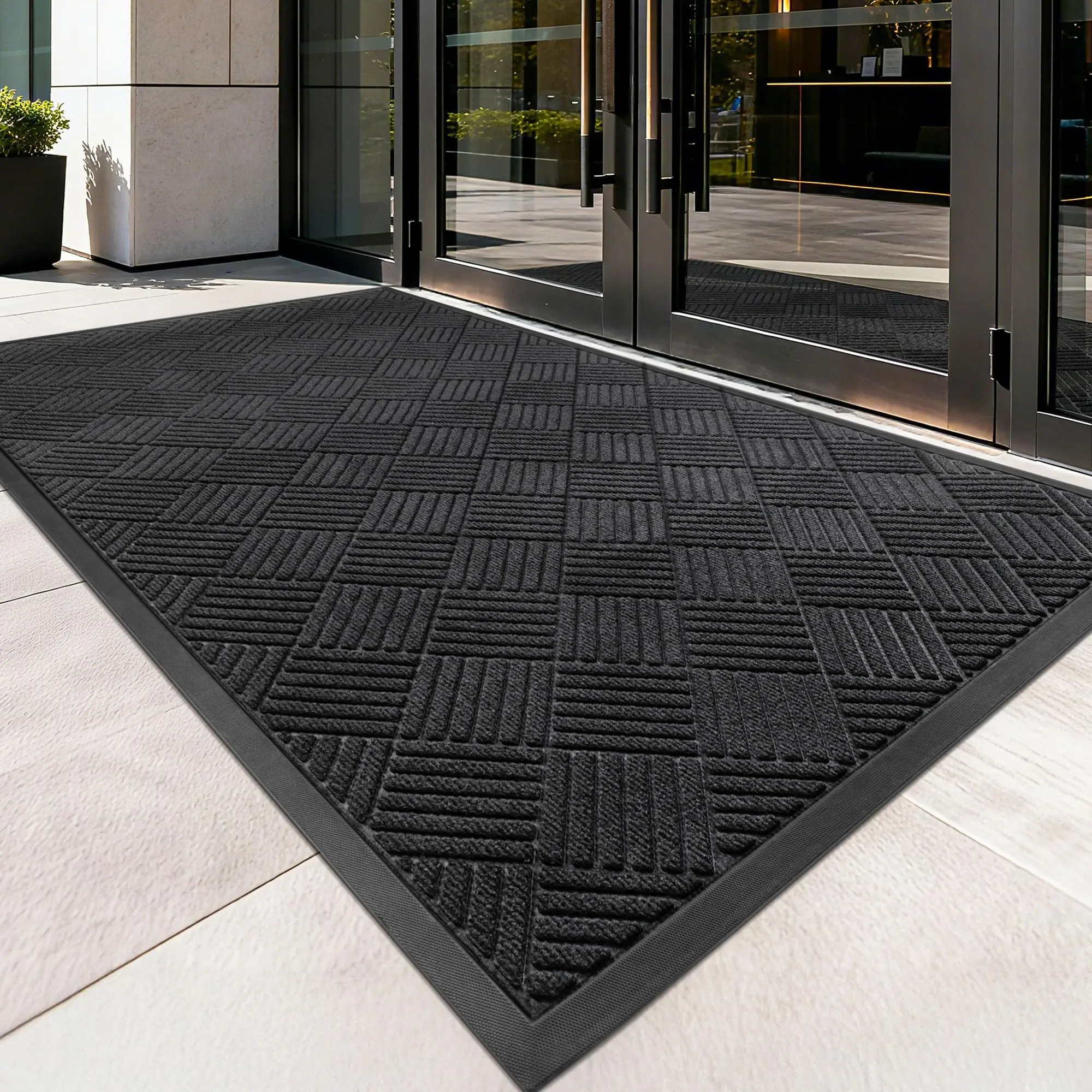 60×90×0.7cm Black Diamond Low Profile Entrance Runner Rug, Heavy Duty Non Slip Indoor Outdoor Hallway Doormat, Stain Fade Resistant Easy Clean Front Porch Entry Carpet for Home Holiday High Traffic Walkway