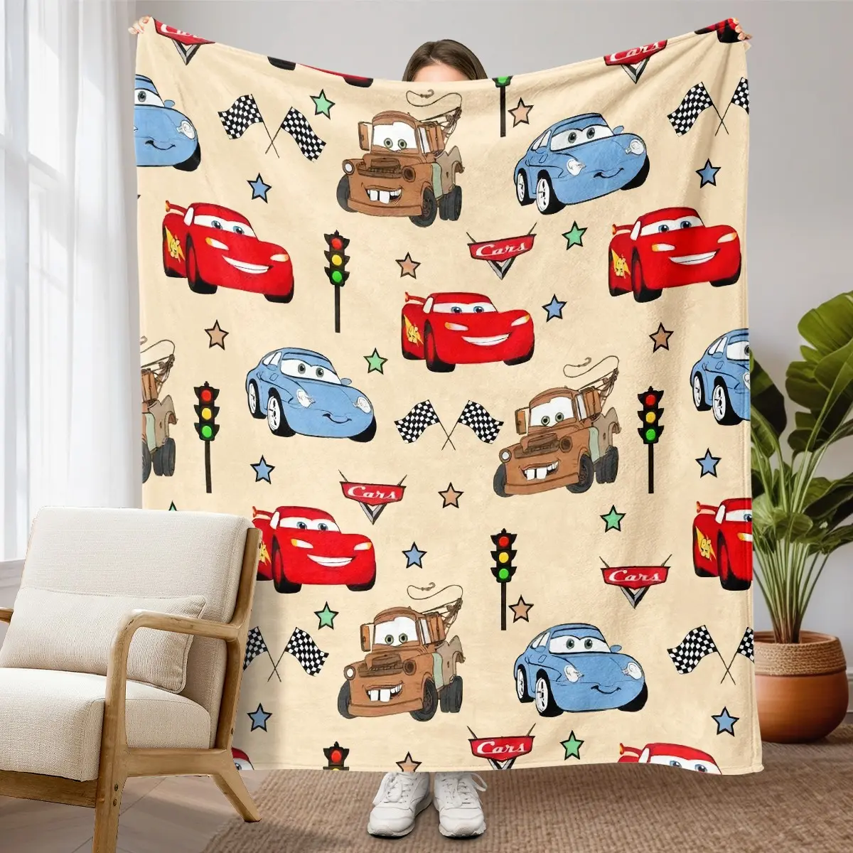1pc Cars Cartoon Fleece Blanket, Car Themed Blanket, 7 Designs With Lightning McQueen & Mater, Christmas / Simple Sketch / Hot Wheels Highway Seamless Print, Soft Warm Throw For Sofa, Bed, Office, Camping Trip, Ideal Christmas Gift