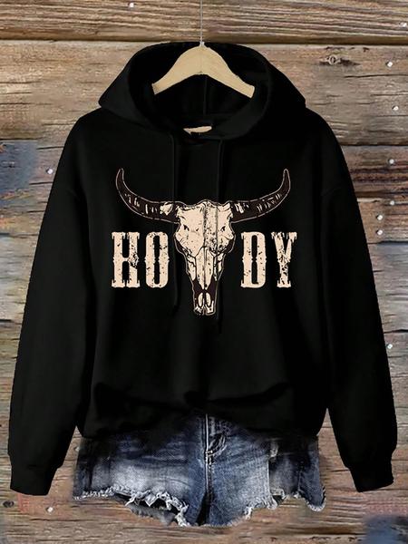 Women's Hooded Sweatshirt, Western Cow Print, Fashion Street Style, Casual Vintage Design, Fall & Winter Wear