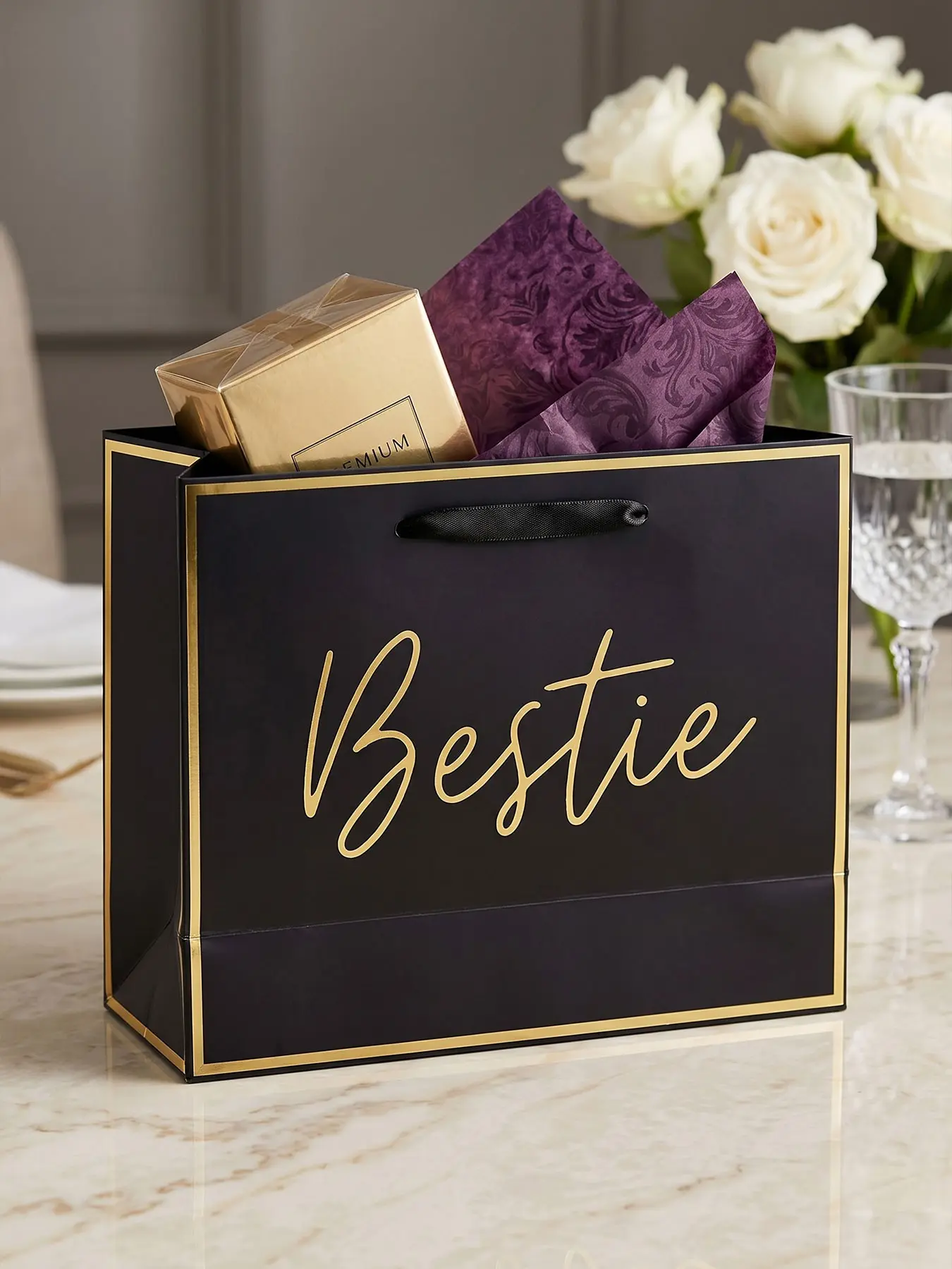 Luxurious Gold Gift Bag, Reusable Shopping Bag with Handle, Perfect for Best Friends, Party Decor, Birthday Gifts, DIY Projects