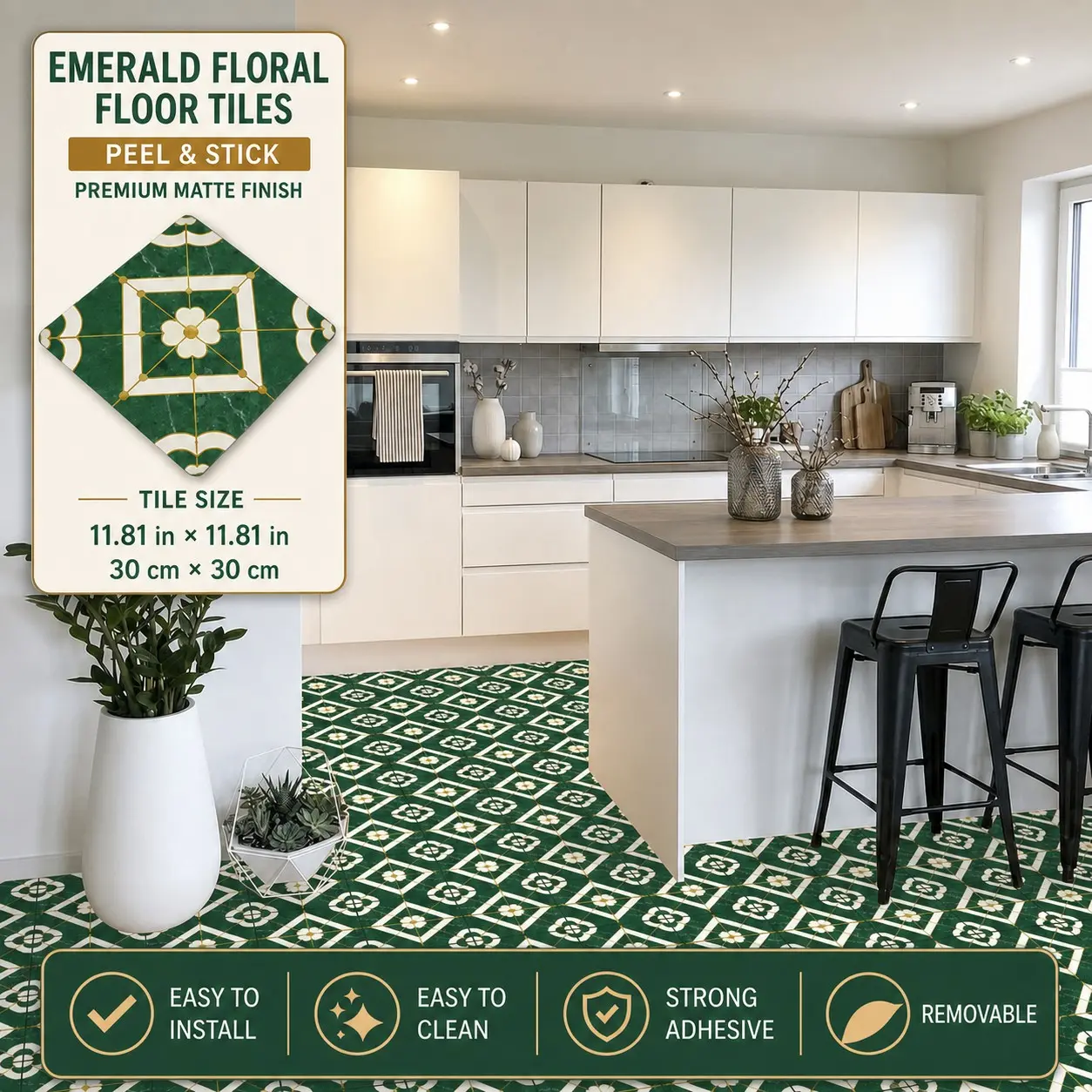 24pcs Self-Adhesive PP Floor Tiles, Waterproof, Oil-Resistant, Geometric Patterns, Ideal for Living Room, Kitchen, Bathroom, Commercial Use