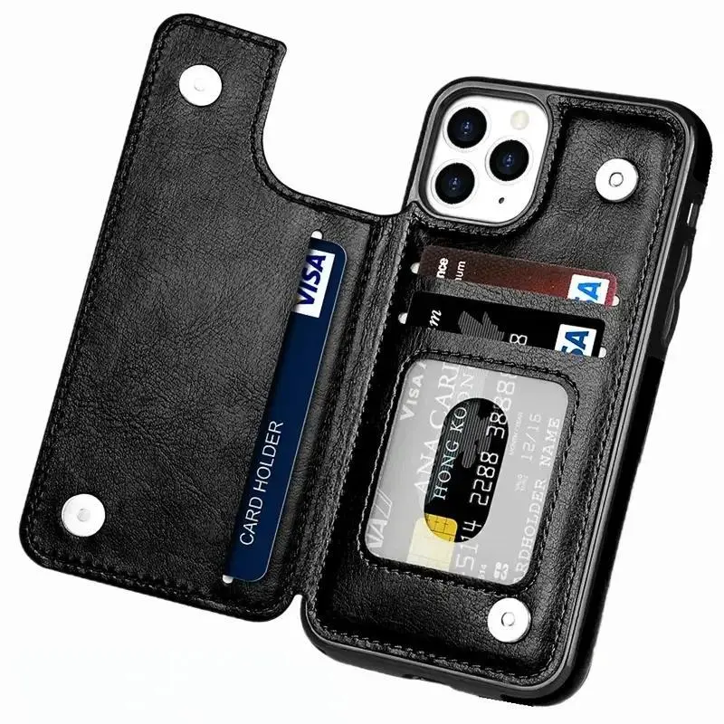Wallet Case with Card Holder For iPhone 17 16 15 14 13 12 Pro Max ,PU Leather Kickstand Card Slots Case Double Magnetic Clasp and Durable Shockproof Phone Cover Back Card Wallet