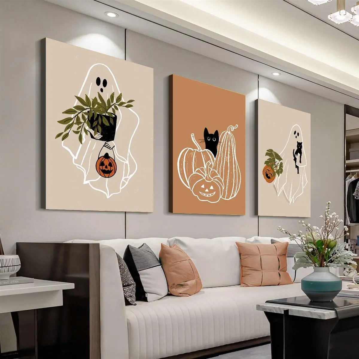 3 pieces 2D - Halloween decorations - Decorative paintings of ghosts, pumpkins, cats - Halloween - Decoration - Painting art supplies - Art supplies on sale - Home decor on sale - Art supplies - Wall art - Halloween