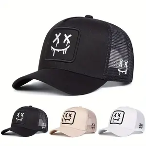 Cartoon Ghost Face Embroidered Mesh Cap Unisex Adjustable Sunscreen Outdoor Travel Beach