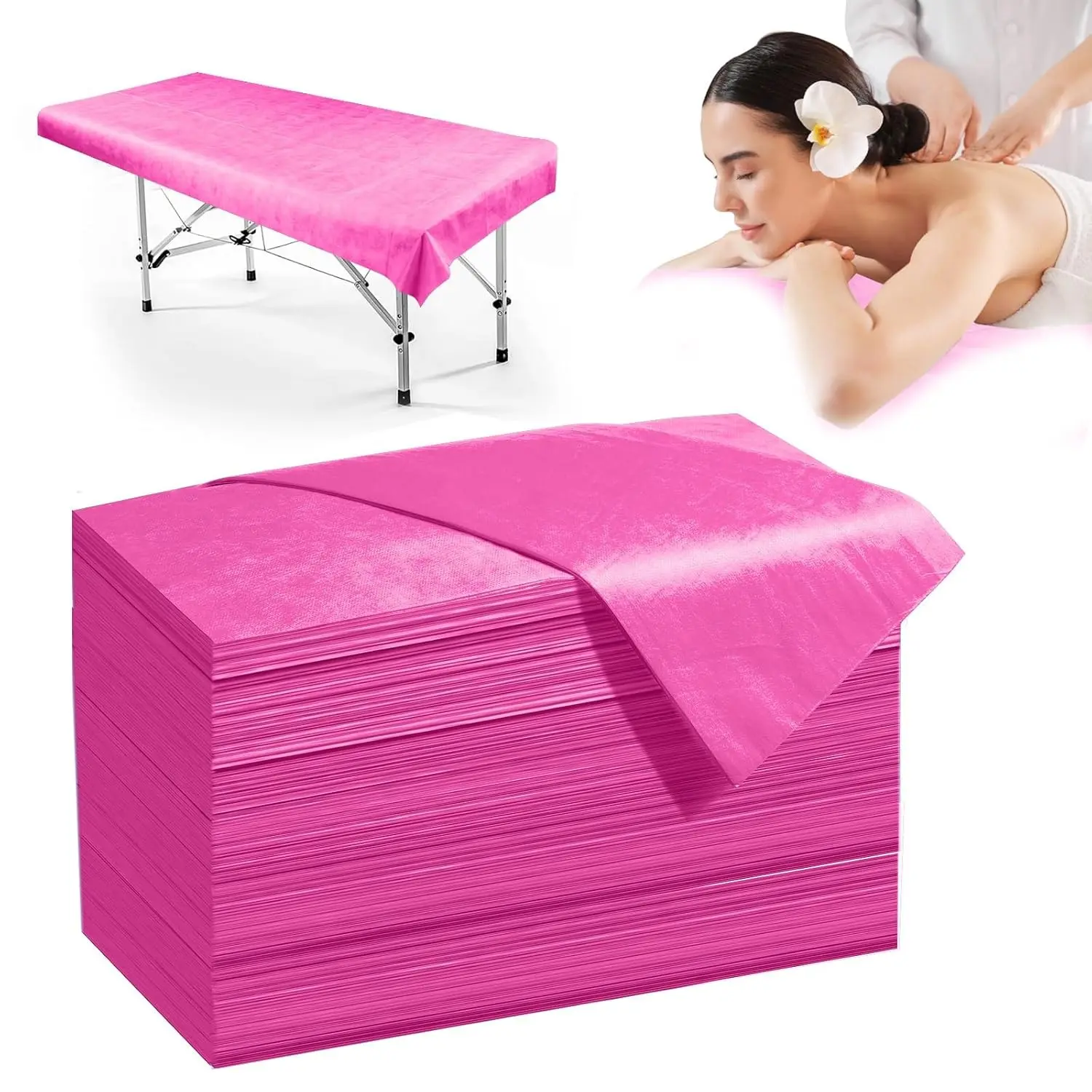100 Pack Disposable Bed Sheets – 31.5 x 71 in Waterproof Non-woven Sheets for Massage, Spa, Tattoo & Salon Tables (Pink)Gift.