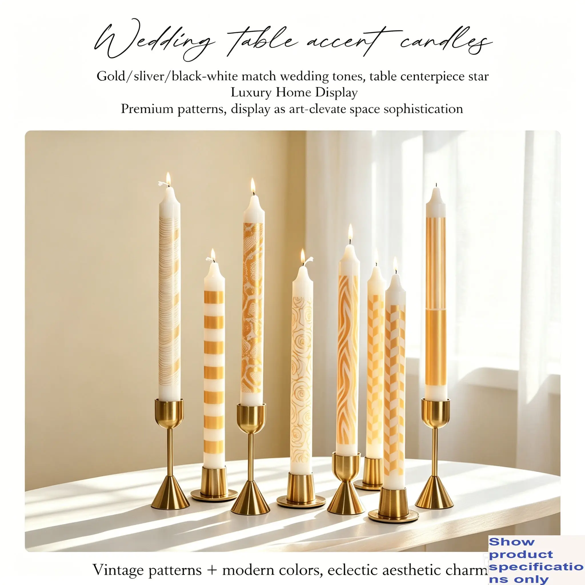 Printed Long Stick Candle, Eco-Friendly Solid Wax, Hard Texture, Even Burn, No Smoke, Multiple Styles, Ideal for Weddings and Home Decor