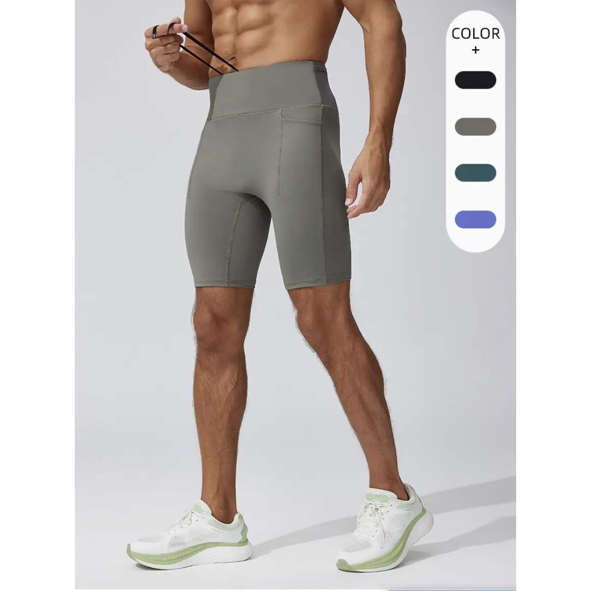 Men's Nylon Blend Compression Running Shorts - Above-the-Knee, High-Stretch, Quick-Dry, Active, Chafe-Free with Side Pockets & Crotch Comfort for Marathon, Gym Workout