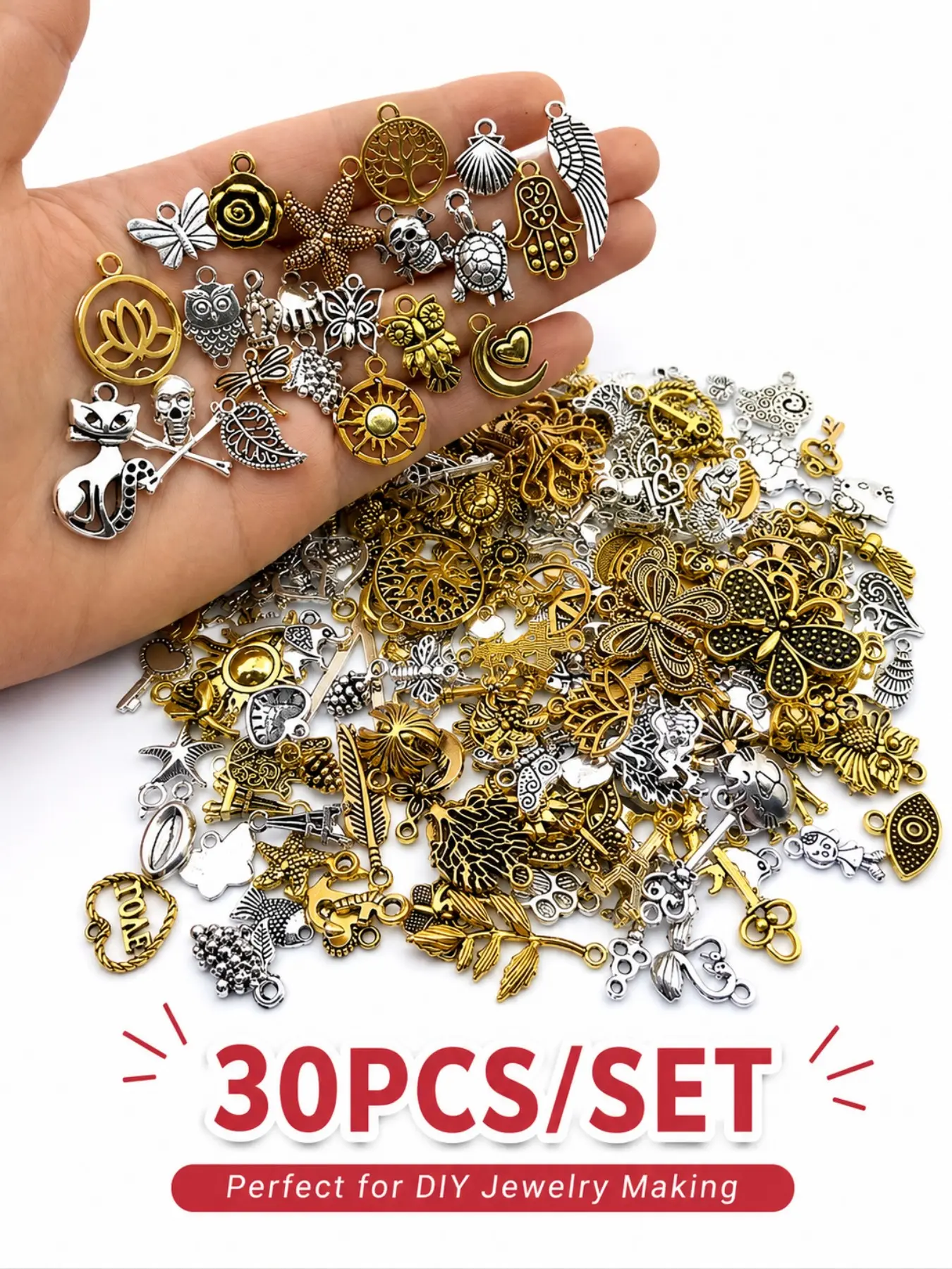30 60 Sets Alloy Tibetan Silver Pendants Earrings DIY Bracelet Necklace Luggage Clothing Accessories Bead Decorations Pendant Charm Jewelry Design