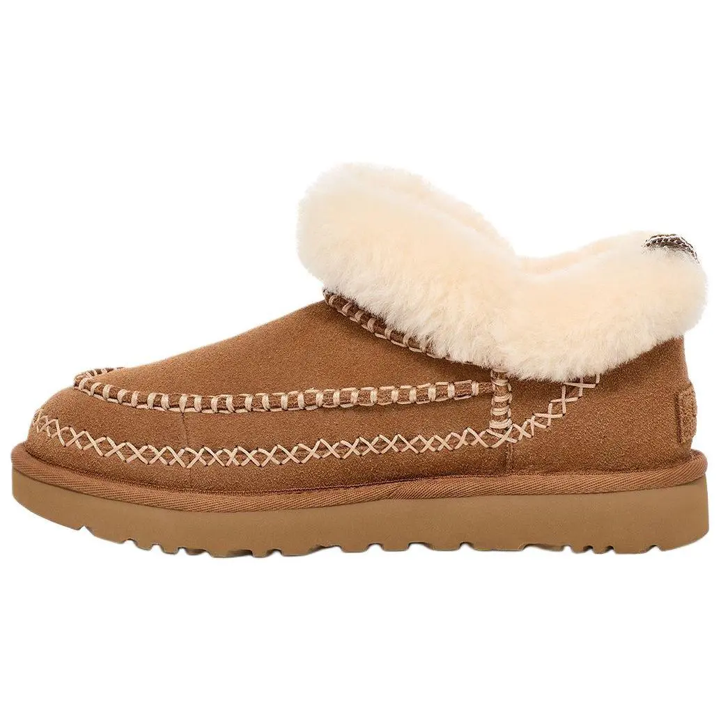 UGG Women's Chestnut Leather Fleece-Lined Snow Boots - Warm, Stylish Footwear with Global Authentication Credentials; Maison Mihara Verifiable Official Shoes