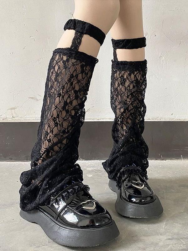 KOSAHIKI Summer Flared Leg Warmers Women White Hollow Long Stockings Knee-High Breathable Girls  Warmer Kawaii Mesh Sock