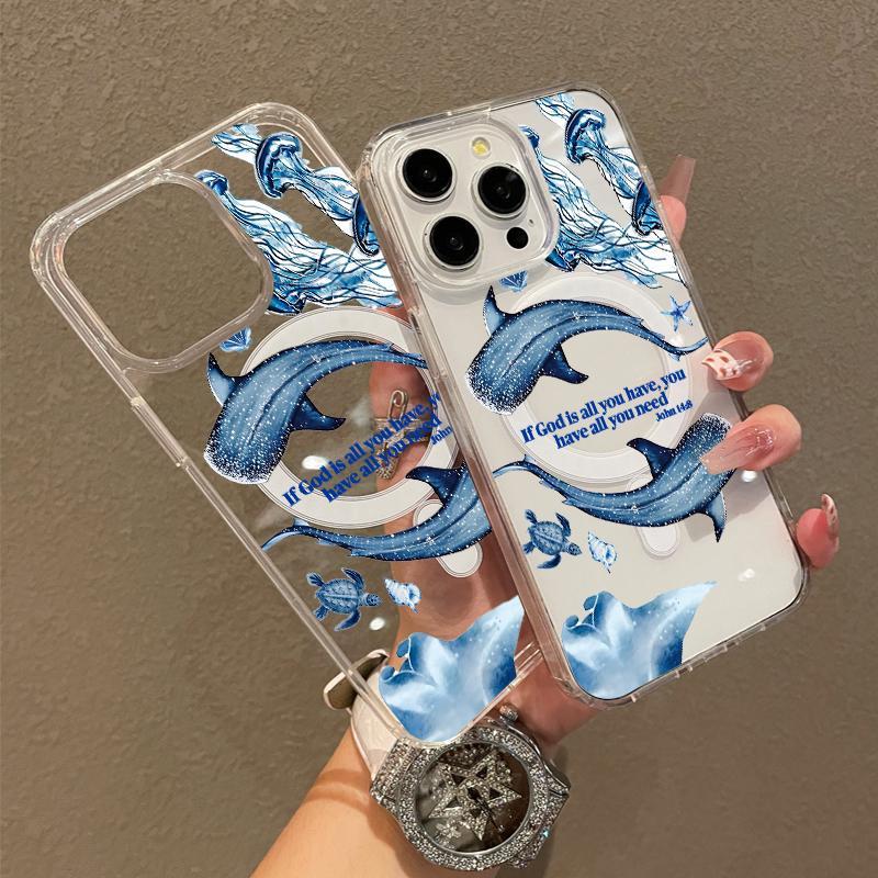 Soft Girl Magnetic Case Suitable for IPhone11/12/13/14/15/16/promax, Ocean Whale Shark Collage Lightweight, Drop-Proof, MagSafe Compatible | Perfect for Teen Girls