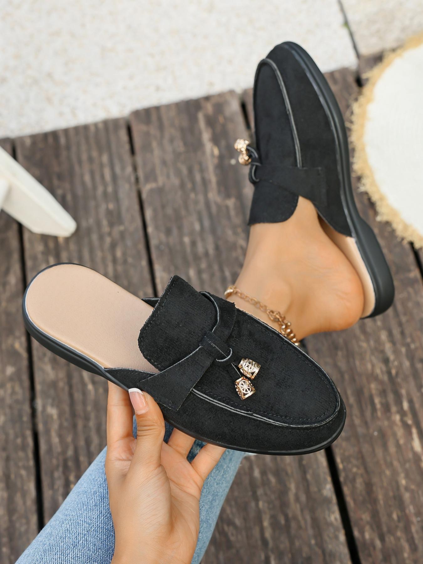Spring & Fall Women's Casual Slip-On Mules, Size 36-43, Fashionable Outdoor Half-Drag Shoes, Comfortable Flat Heel Design, Footwear