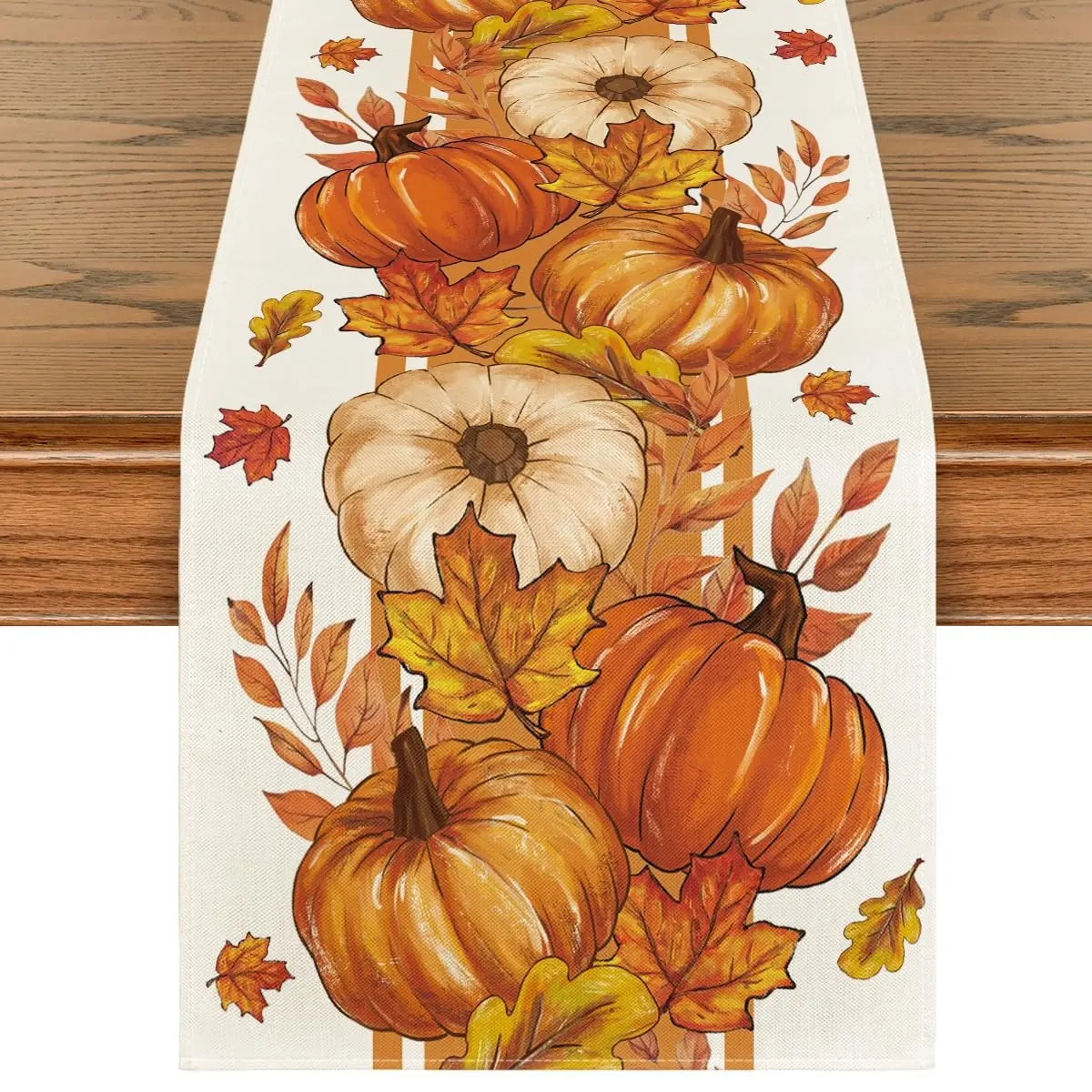 Pumpkins Golden Maple Leaves Fall Table Runner, Autumn Thanksgiving Fall Decorations for Home, Harvest Festival Seasonal Holiday Farmhouse Decorations and Supplies for Home Kitchen Dining Room Table Thanksgiving Home Decor