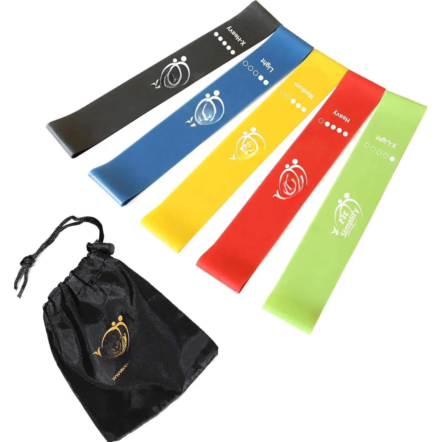Resistance Loop Exercise Bands with Instruction Guide and Carry Bag, Set of 5