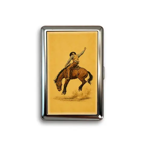 Vintage Cowboy Metal Card Holder, Western Horse Rider Business Card Case, Retro Pocket Organizer, Desk Organizer Accessory