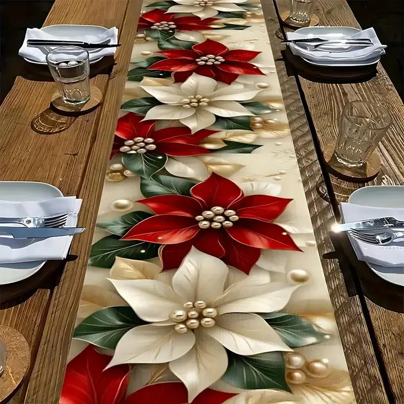 1 Counts Red Christmas floral table flag with magenta and gold accents - suitable for kitchen, outdoor parties | holiday home gifts | elegant table accessories | Christmas ta, Christmas Decor
