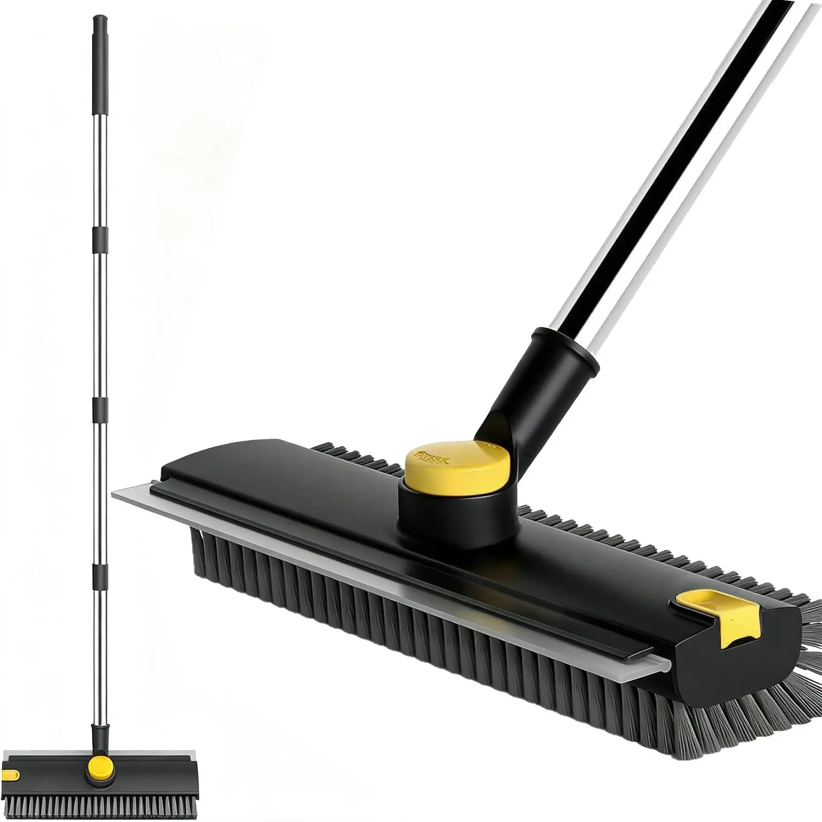 Nifogo 3-in-1 Multi-Function Cleaning Tool - Adjustable Long Stainless Steel Handle, 360° Bristle Brush, Smooth Silicone Squeegee for Tile, Concrete Floors, Glass, Grey White