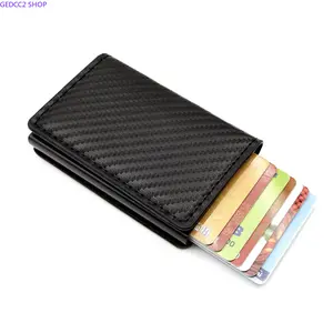 Carbon Fiber RFID Blocking Card Holder for Dad - Ultra Thin Automatic Pop-Up Aluminum Wallet, Anti-Theft Metal Credit Card Case with Cash Slot, Perfect Father's Day Gift