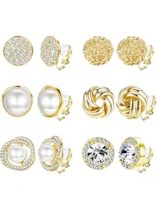 6 Pairs Clip On Earrings Cubic Zirconia Pearl Knot Twist Clip On Earrings Non Pierced for Women Girls Clip Earrings Set