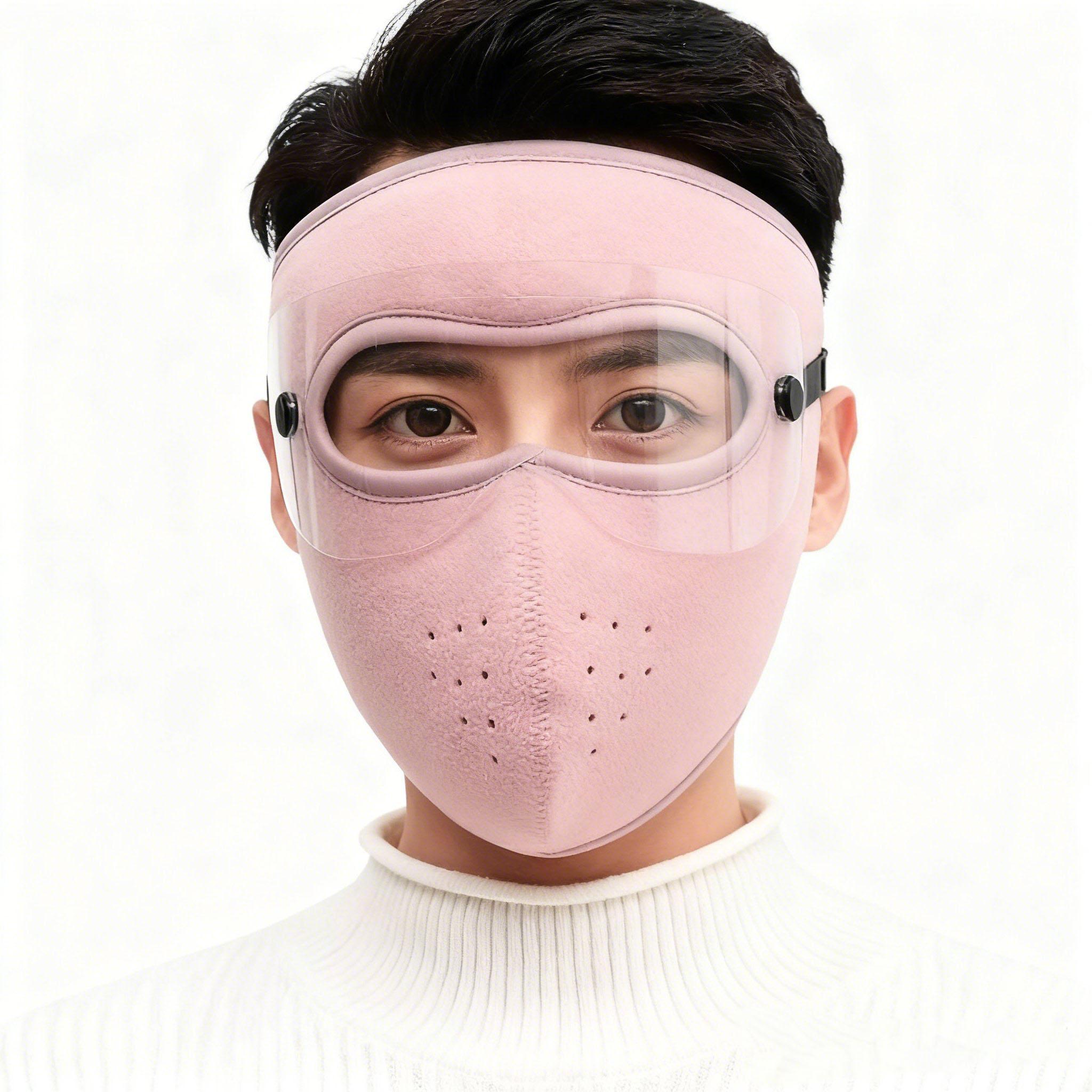 Winter Warm Face Cover with Removable Eye Shield Thick Fleece Lined Full Face Mask for Men Women Outdoor Cycling Motorcycle Riding Cold Weather Pink Black