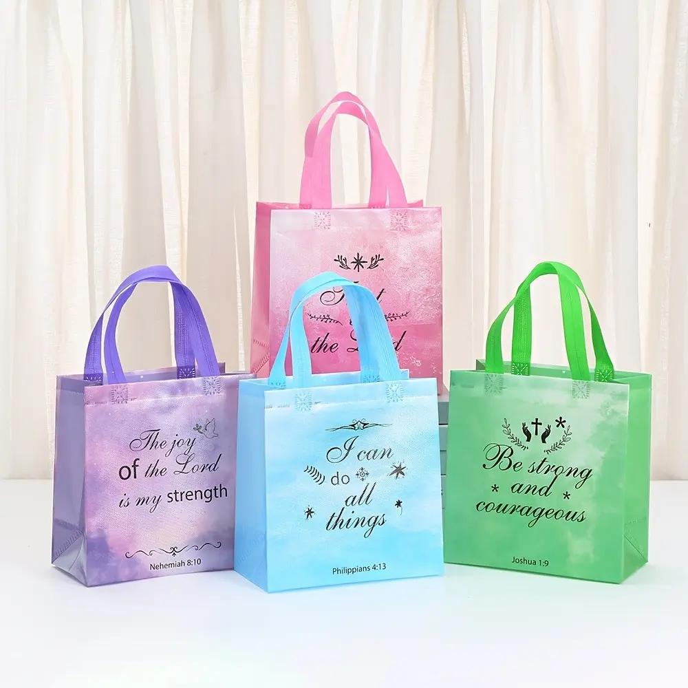 12pcs/24pcs/36pcs Bible Verse Gift Bags, Inspirational Non-Woven Handbags, 9x8.6x4.3 Inches, Ideal for Birthdays, Weddings, Anniversaries, Baptisms