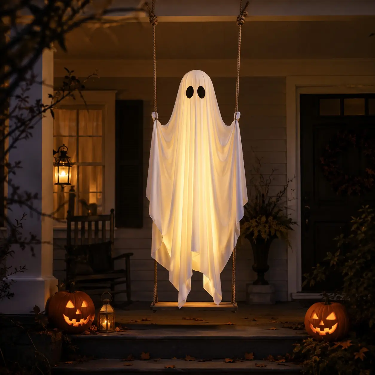 Halloween Large Swing Ghost Phantom Glowing Hanging Decor, Outdoor Yard Tree Hang, Remote Control Light String, Party Scene Decoration