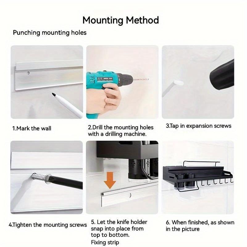 Double-layer Kitchen Spice Knife Storage Rack For Home Storage Decoration 7.68 inches width Wall-mounted Multifunctional Holder Punching-free Storage Organizer With Chopsticks Towel Rail and Utensil Hook