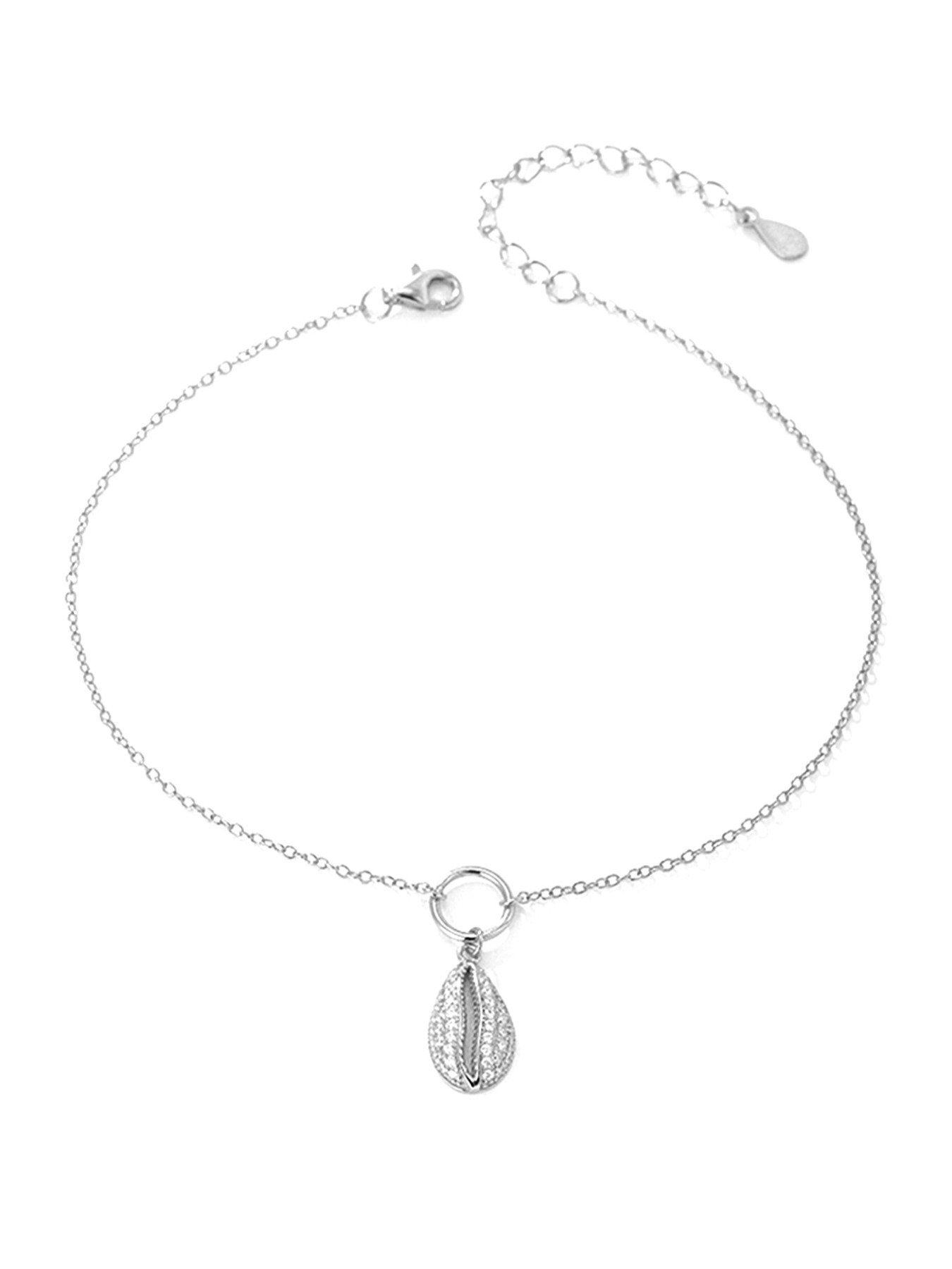 925 Sterling Silver Women's Elegant Shell Design Artificial Zircon Decor Adjustable Anklet, Exquisite Trendy Anklet, Chic Gorgeous Jewelry As Gift for Girlfriend