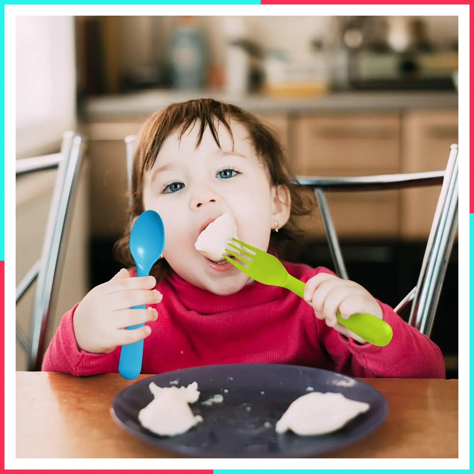 Toddler Utensils Set of 18 - Plastic Kids Forks and Spoons, BPA Free, Dishwasher Safe, Brightly Colored Children's Flatware Cutlery Set