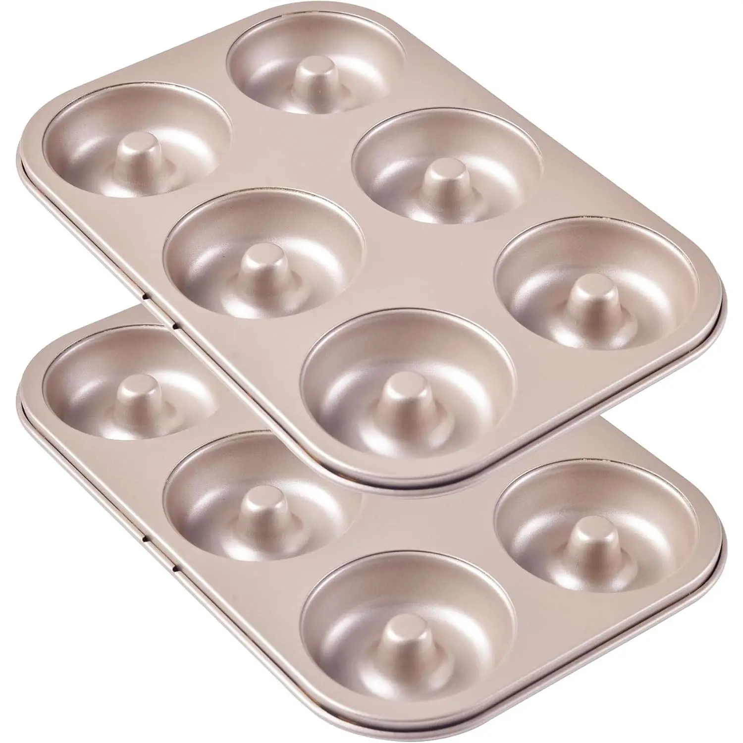 Non-stick 6-Cavity Donut Pans,Set of 2,Ring Doughnut Pan,Donut Pan for Baking(Champagne Gold)