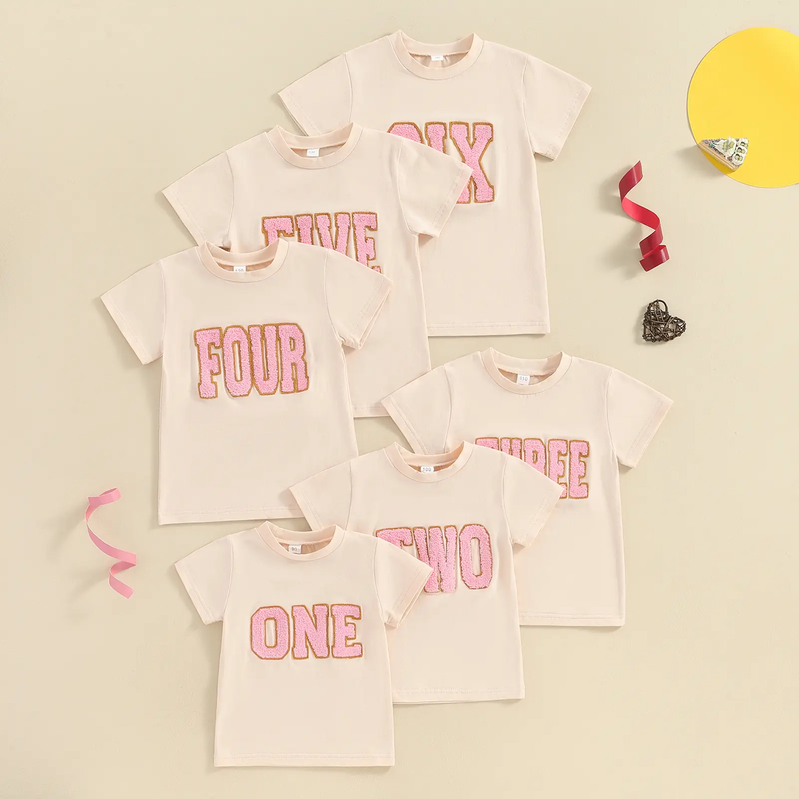 Canrulo Baby Girl 1st/2nd/3rd/4th/5th/6th Birthday Shirt Letter Embroidery T-Shirt One/Two/Three/Four/Five/Six Years Old Toddler Summer Birthday Outfits